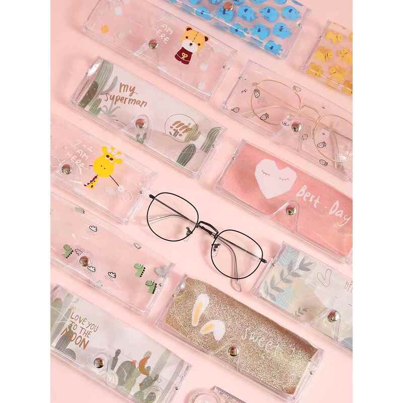 Transparent Women's Myopia Glasses Case, Fresh and Simple, Portable Anti-Pressure and Anti-Fall Eyewear Case for Male and Female Students