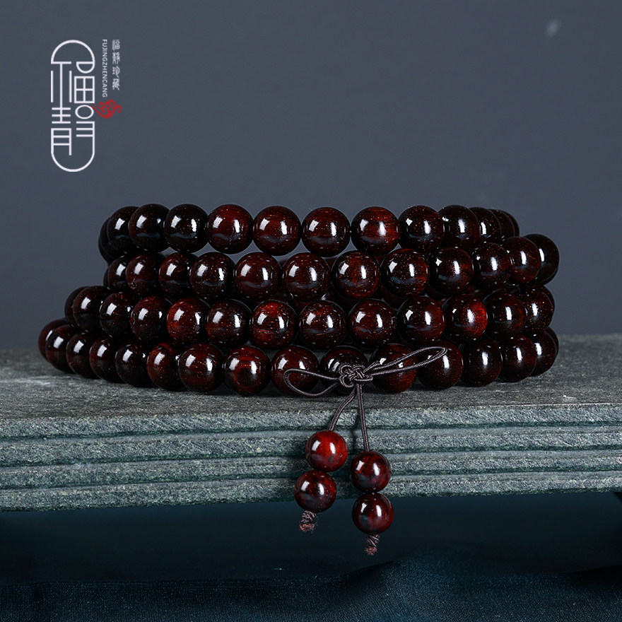 Pick up the old material Gold Star Indian leaf rosewood bracelet 10mm 108 men and women's Buddha beads play rosary a3