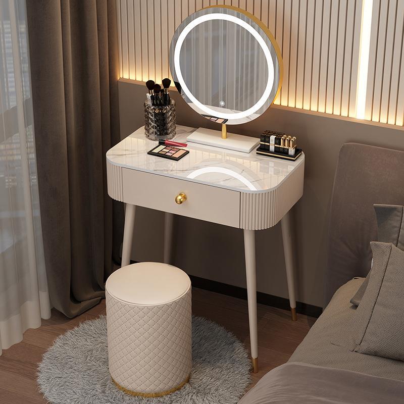 Light Luxury Style Integrated Dressing Table, Comfortable French-Style New Model with Stone Surface for Bedroom, Modern Minimalist, Trendy Light Luxury for Small Apartments Light Luxury Style Integrated Dressing Table, Comfortable French-Style New Model with Stone Surface for Bedroom, Modern Minimalist, Trendy Light Luxury for Small Apartments