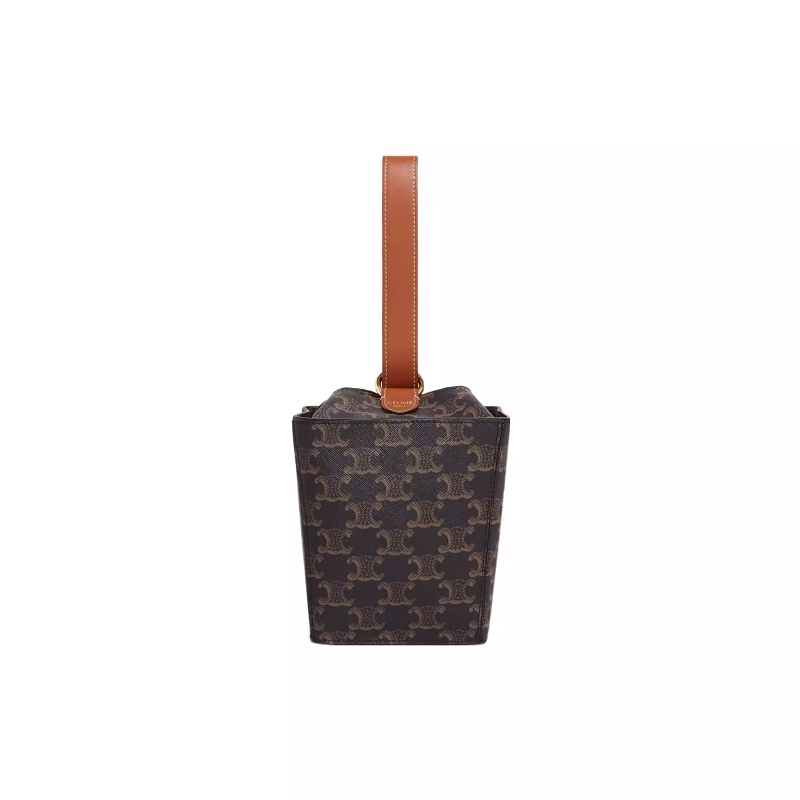 9.9 New Celine Celine Arc De Triomphe Monogram Full-Print Cow Leather Trimmed Strap Box Handbag