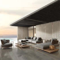 Outdoor sofa teak combination courtyard terrace outdoor garden rattan chair villa model sun room solid wood furniture