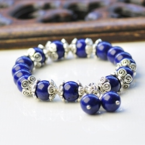 Ethnic decoration retro Chinese style original handmade Miao silver blue color stone bracelet female ethnic style 077B