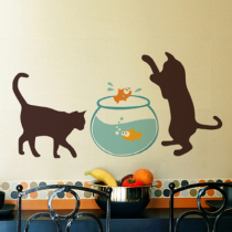 Living room bedroom wall sticker Fashion wall DIY IKA wall sticker Childrens room cartoon◆ Kitten hip - fish◆ Kitten