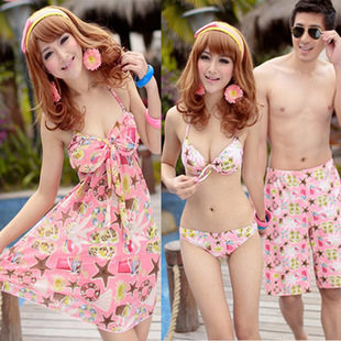 (clear cabin) small breasts gathered with steel ring display slim bikini three-piece swimsuit men beach swimming pants for men