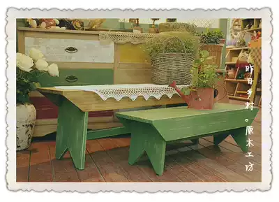 Summer solstice pine bench bench flower stool Retro decoration Retro shooting props Cafe decoration