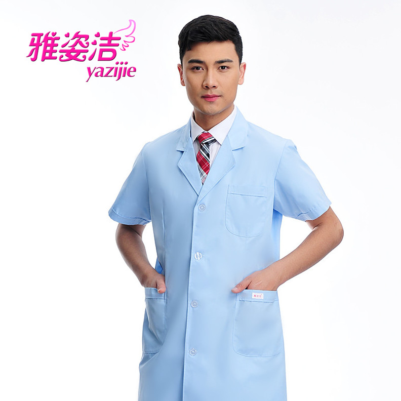 Elegant Male Doctor Wear Blue White Medical White Coat Experiment Uniform Working Suit Short Sleeve Summer Dress JY-07