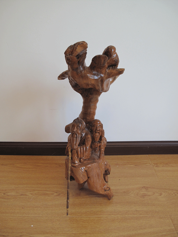 Natural root carving root art wood carving carving home decoration craft gift decoration character decoration-fishing fishing crane 50cm