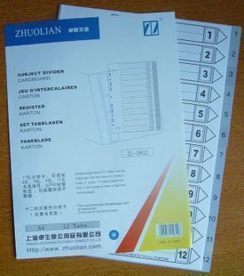 Zhulian ZL5812 twelve Page Digital PVC Sorting Paper A4 Paginated Paper Index Paper