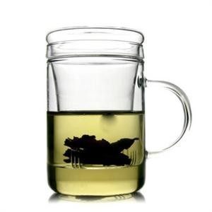 Three pieces of thickened heat-resistant transparent glass cups, double-layer filter scented tea cups, set office water cups with lids