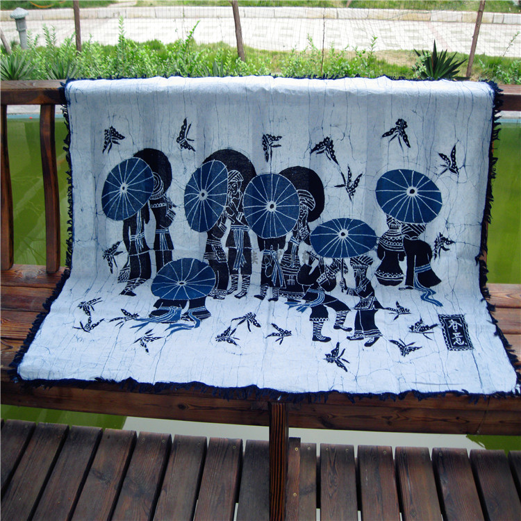 Batik horizontal wall painting Anshun batik hanging cloth home decoration Guizhou National Batik single-layer hanging painting spring love