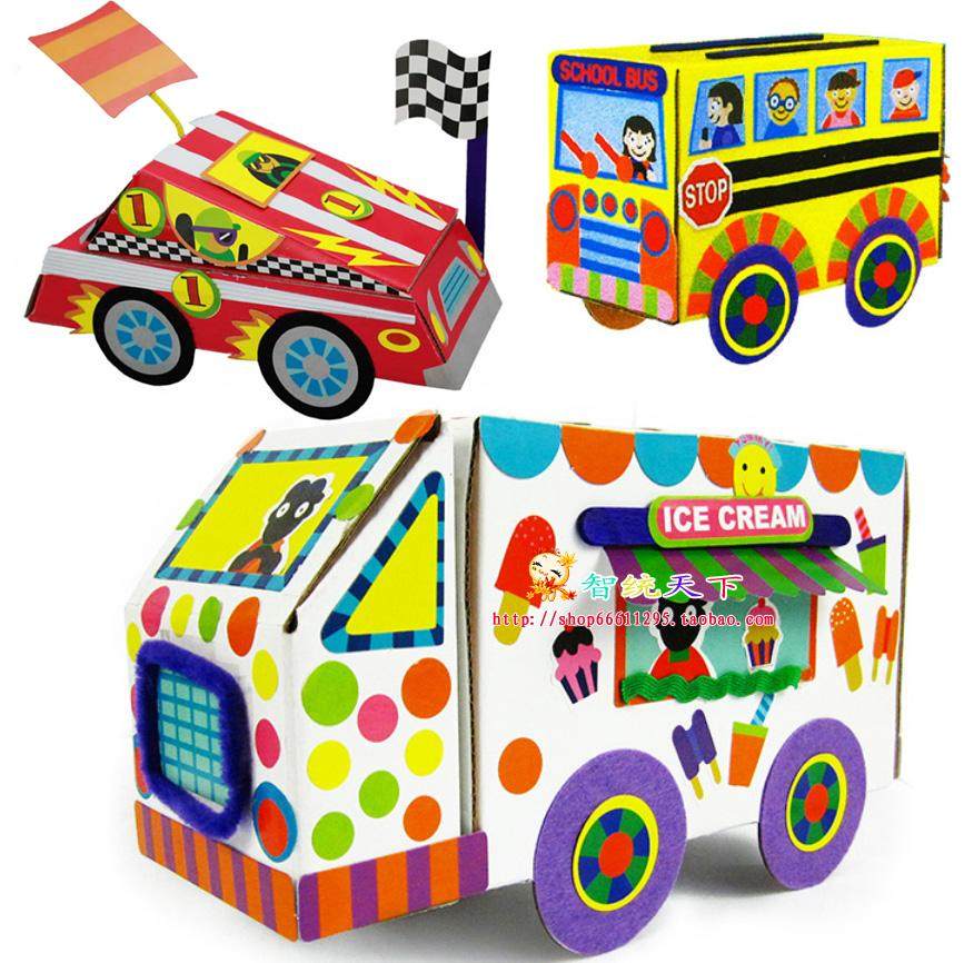 diy handicraft class material bag making carton car bus kindergarten creative art course little boy toy