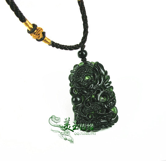 New ink green jade dragon phoenix zodiac pendant cargo ink neck decoration