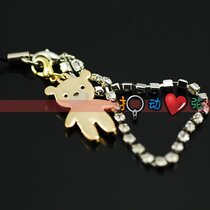 Pull the strings★Golden rhinestone bear mobile phone chain (lettering)★Creative gifts keyring 029