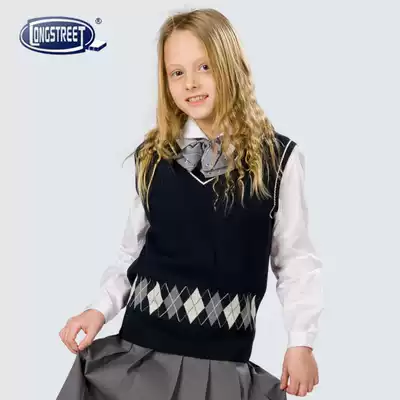 Lan Shi British Alice navy Blue thin small Lingge knitted vest B-11003-A school uniform