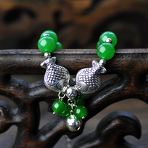  Ethnic decoration industry original retro fashion Chinese style green agate seedling silver elf fish bracelet female 157B
