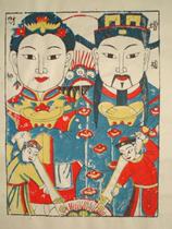 National Intangible Cultural Heritage collection Best gift Qing edition Wuqiang Woodblock New Year painting Increase blessing God of wealth