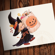 Halloween little baby witch pumpkin head Childrens Painting PC postcard can be sent