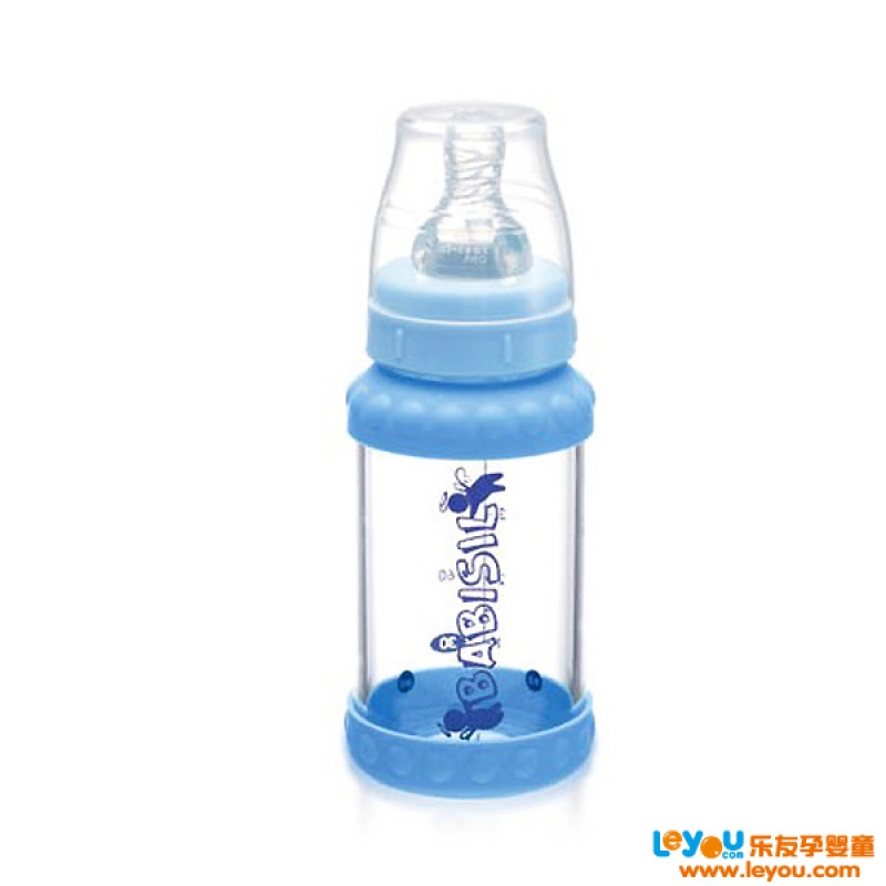 乐友孕婴童贝儿欣4安标口玻璃奶瓶连粉+蓝色温感环