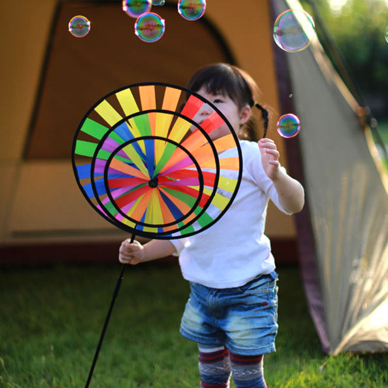 Exported to South Korea triple rainbow wheel windmill children's toys sentimental camping round windmill Christmas camp decoration