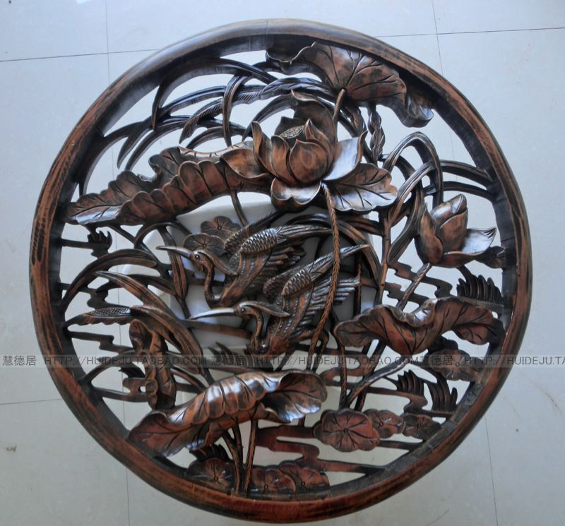 East Yang Wood Carved Handicraft Pendant Hanging wall-hanging home Residence Decoration Round 70cm Lotus Fairy Crane-Taobao