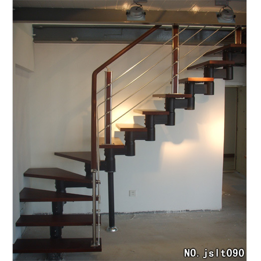 Manufacturer customized neck-and-neck stairs home affordable steel wood stairs stainless steel column guardrails