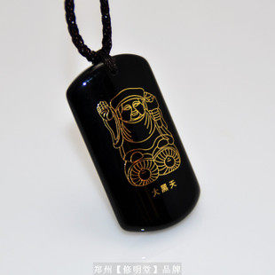 修明堂 天然黑曜石雕刻 招手大黑天财神护身吊坠 李居明吉祥物