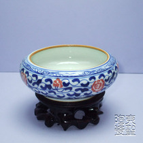 Small piece of green flower ceramic pen washing room 4-treasure pure handmade Jingdezhen ceramic washed stationery Bogu decorative pendulum piece