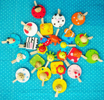 Wooden cartoon painted animal long clip small clip multiple random send