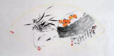 Chinese painting and calligraphy master freehand flower and bird fan-shaped painting ink painting elegant fragrance Pure hand-painted study bedroom living room decoration