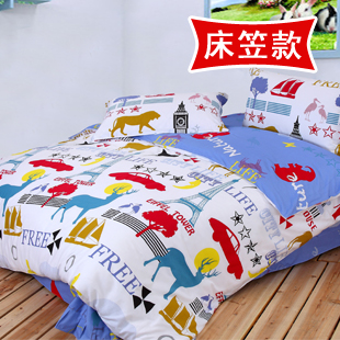 Love Home Home Textiles Full Cotton Cartoon Printed Four-Piece Bed Set Pure Cotton Biathlon Single Bed Bedding