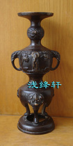 (3) Old bronze-copper candle holder (Lotus and Buddha statue pattern double elephant ear multi-layer three feet)