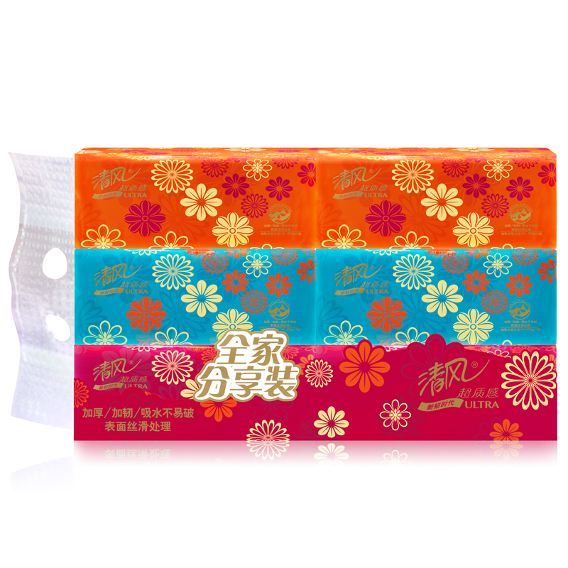 【天猫超市】清风 新韧纯品3层120抽*6包中规格抽取面纸巾 家庭装