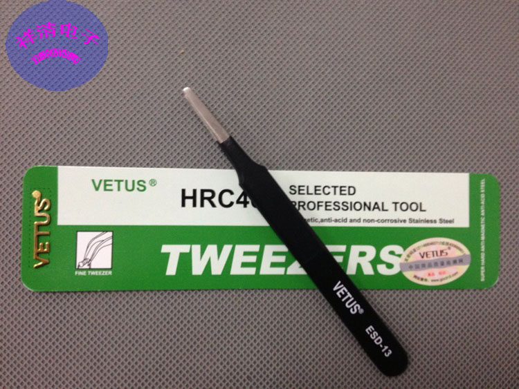 New product VETUS anti-static tweezers Ultra-precision stainless steel tweezers ESD-13 flat head round head black
