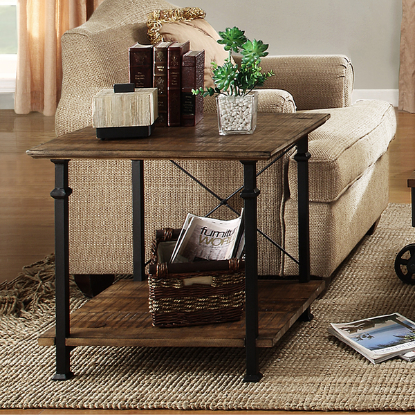 American retro solid wood tea table Nordic minimalist iron art tea table industrial wind coffee table corner a few sides a few small square tables