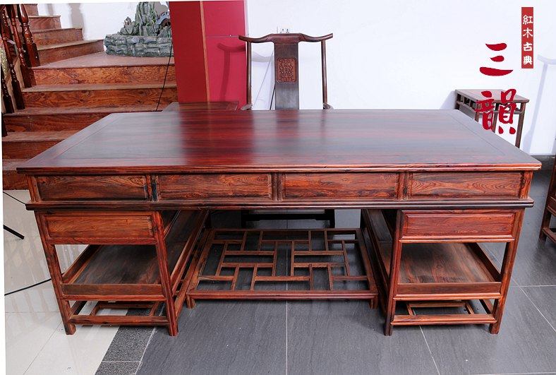 Red Wood Furniture Laos Big Red Acid Branches desk Ming style Antique Desk Chinese Vintage Furniture 2 pieces-Taobao