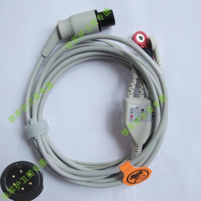 麦邦六针扣式一体三导联线/麦邦三导联线/麦邦ECG 线