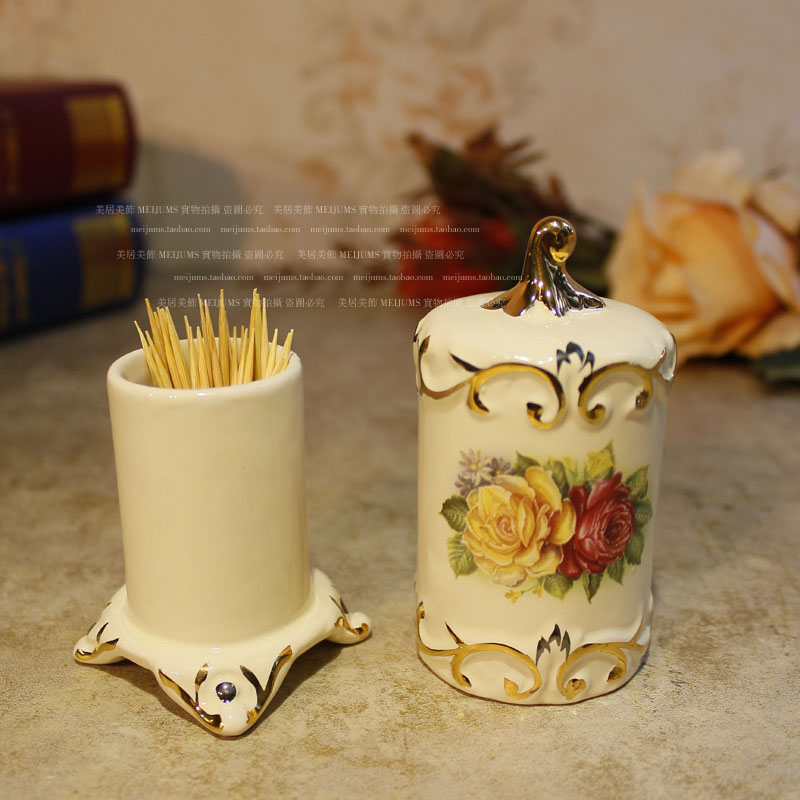 Luxury European Toothpick Holder Fashionable Creative Portable Toothpick Box Cotton Swab Box Gold Decoration Retro Jewelry Box