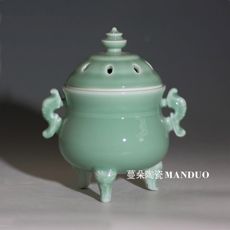 Jingdezhen shadow green ceramic censer ears porcelain present high - grade triangle censer mosquito - repellent incense ta