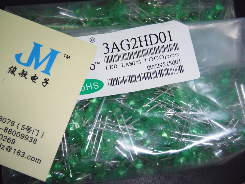 Green hair green light tube LED light LED high bright green light green F3 3MM a pack of 1000