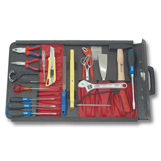 German Hoffman standard tool set 18-piece set placed in artificial leather tool bag