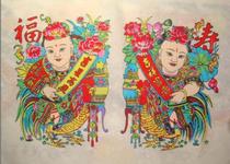Wuqiang New Year pictures Traditional handmade woodcut New Year pictures Childrens Gate God-Fushou Boy 65*40cm