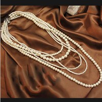 Pearl necklace for women, Korean version, fashionable, versatile, European and American retro, multi-layered pearl long necklace, sweater pendant, accessories trendy