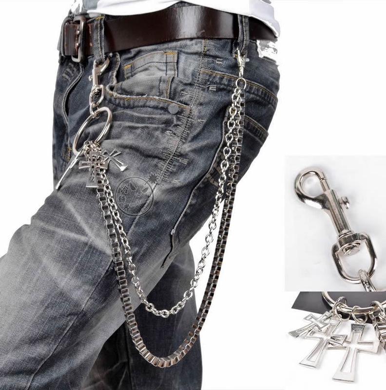 Summer Korean Style Trendy Men's Punk Pants Chain, Street Dance Personalized Metal Cross Cool Alternative Waist Chain for Women