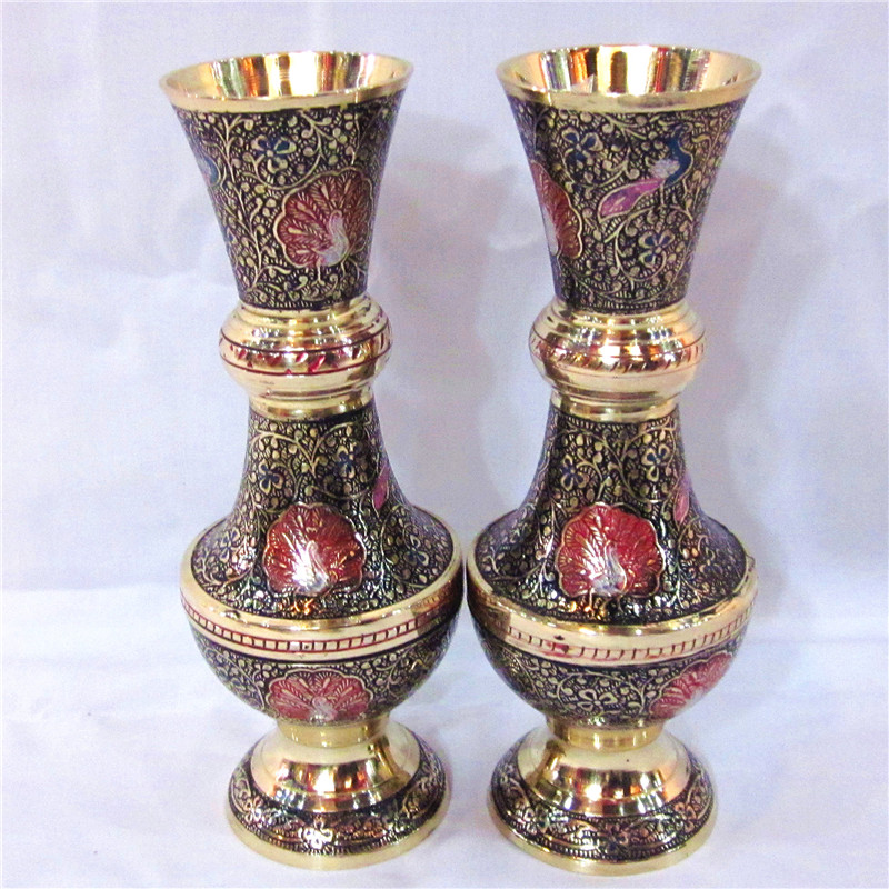 Indian traditional handicraft direct sales copper carving couple bottle craft gift TV cabinet entrance decoration factory direct sales