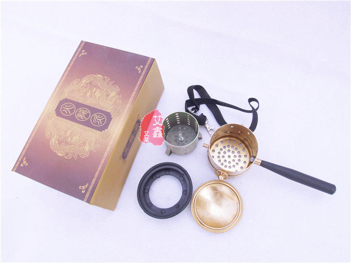 Fire dragon pot copper shell thickened hand-held moxibustion box four generations of fire dragon moxibustion warm moxibustion device Ai Duan moxa velvet moxa leaf moxibustion device cupping