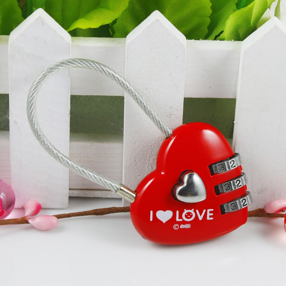 Seven-night red concentrate lock heart printing love password cute personality box package lock wire rope lock lock