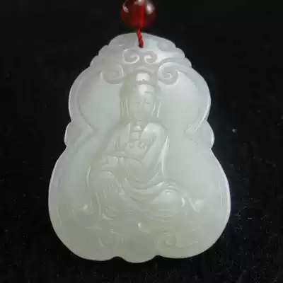 (Lingde jade)Xinjiang Hetian Jade Guanyin pendant men's green and white jade Guanyin pendant jade brand