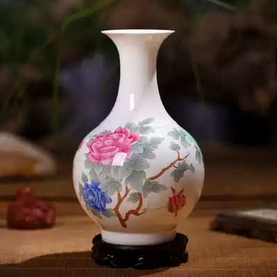 Jingdezhen pastel peony ceramic small vase blue and white porcelain ornaments home accessories living room home decoration