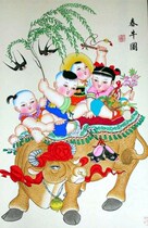 Yangliuqing New Years painting Spring Bull Picture ※ Has been mounted scroll painting size 75 * 180cm ※