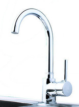 Pure copper large bend cold and hot water kitchen faucet single hole single handle can be 360 ° rotating feed pipe